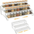 Spice Rack Organizer for Cabinet, 13-21.5" Expandable Spicy Shelf | 9.45" Depth 3-Tier White Metal Seasoning Organizer, Kitchen Spice Organization, Slip-Resistant Guardrails for Jars and Cans by PEEKUP