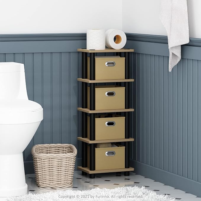 Furinno Turn-N-Tube Toolless 4-Tier Storage Shelves, Oak - Image 2