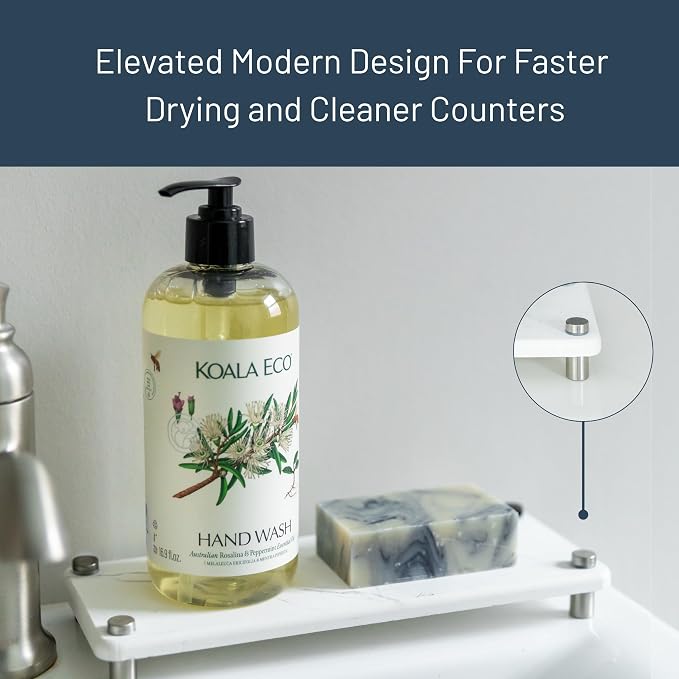 Premium White Squared Sink Caddy - Water-Absorbing Diatomaceous Earth Tray for Sink with, Elevated Stainless Steel Feet, Non-Toxic, Fast-Drying, Kitchen or Bathroom (Driftwood) - Image 3