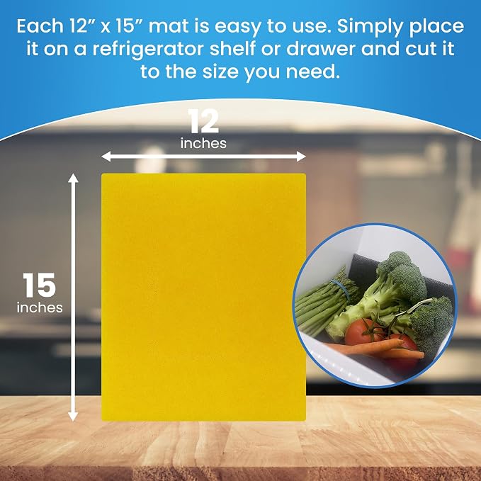Bluapple FreshMats, Refrigerator Bin Liner, Fridge Drawer Mats, Crisper Life Extender Liner Keeps Produce Fresh Longer, Anti-Bruising, for Air Circulation, Washable & Reusable (4-Mats, 12x15, Yellow) - Image 3