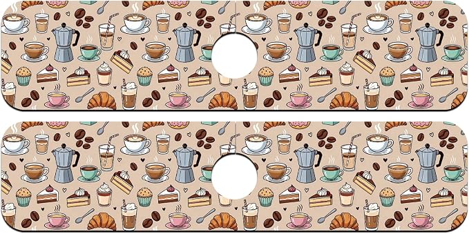 2 Pcs Kitchen Sink Splash Guard Faucet Mat Various Drinks Pattern Faucet Mat for Sinks coffee Graffiti Absorbing Drying Mats for Kitchen Bathroom, 23.6x5.5inch - Image 8