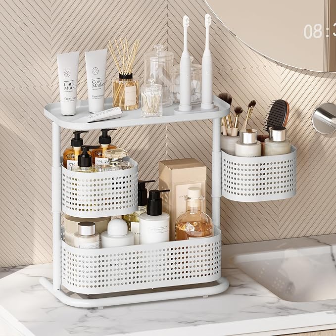 KINGRACK Metal Bathroom Counter Organizer，Rotating Countertop Storage Shelf | 3 Tier, Vanity Tray for Makeup & Skincare, Space-Saving Shelf for Bathroom, Kitchen, Baby Bottle Station, White - Image 2