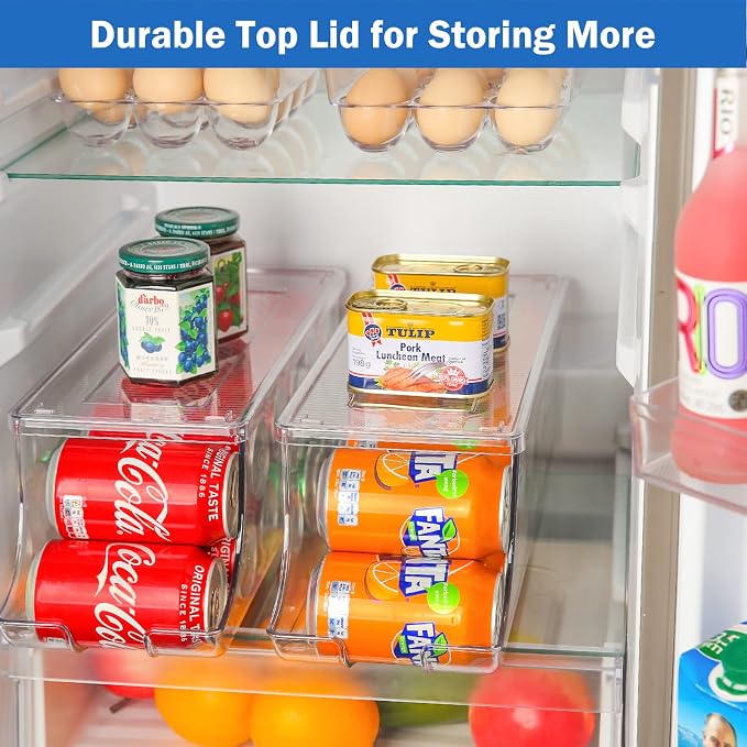 Puricon 2 Pack Soda Can Organizer Dispenser for Refrigerator Fridge | Plastic Canned Food Pop Beverage Container Storage Bin with Lid for Freezer Rack Pantry Cabinet Cupboard Kitchen -Standard - Image 3