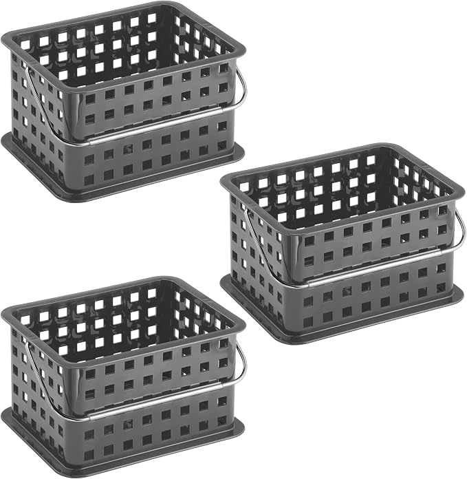 iDesign Stackable Shower Basket with Handle, Gray, Set of 3 | Made in USA, For Dorm or Bathroom - Image 9