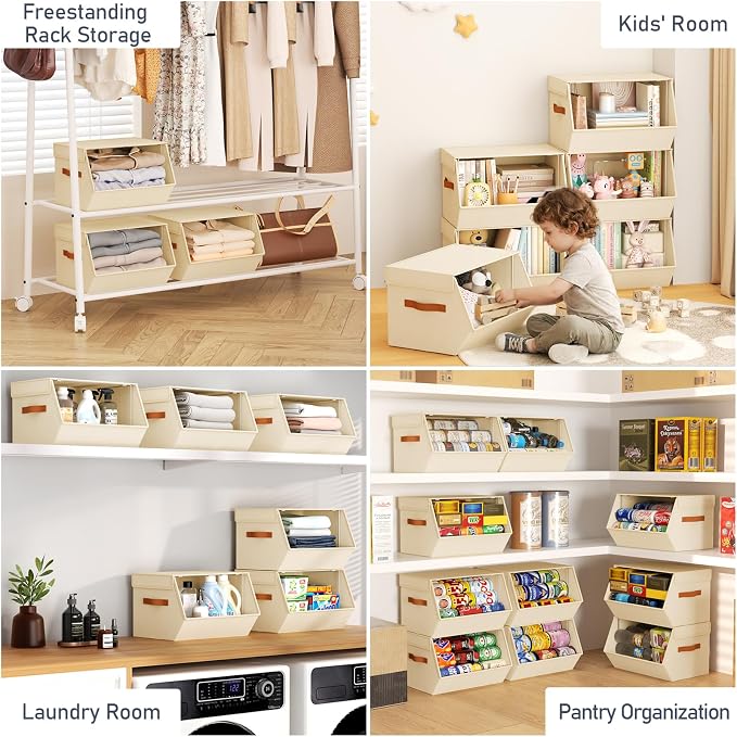 Stackable Closet Organizers and Storage Bins, Open Front Closet Shelf Organizer System With Steel Frame, Clothes Storage Basket Fabric, Collapsible Closet Drawers for Wardrobe, Nursery ,Toy, 6 Pack - Image 7