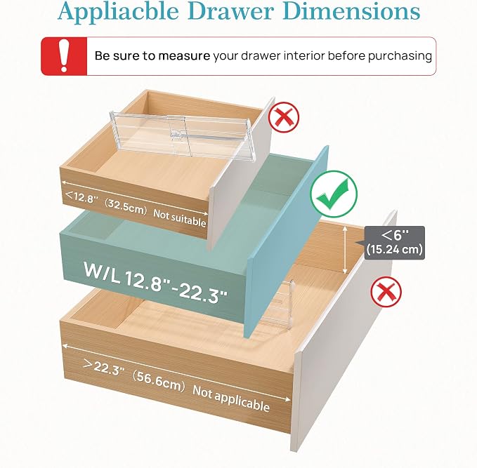 Vtopmart 6" Tall Upgrade Drawer Dividers, 12.8"-22.3" Expandable, 4 Pack | Deep Drawer Organizer, Big Drawer Separator, Clear plastic Adjustable Storage Divider for Dresser, Baby Supplies, Kitchenware - Image 3