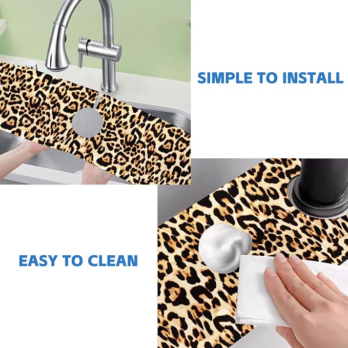 Abstract Brown Leopard Dish Drying Mat for Kitchen Sink Splash Guard Behind Faucet Sink Mat Absorbent Fast Drying Faucet Draining Mat for Bathroom Kitchen 5.5"×24" - Image 5
