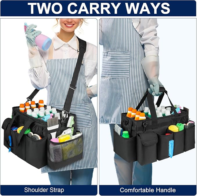 Cleaning Caddy Bag,Extra Large Cleaning Supplies Organizer with Handle for Housekeepers,Black - Image 5