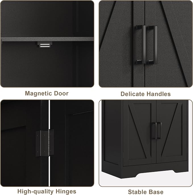 Treocho Farmhouse Bathroom Floor Cabinet with Adjustable Shelves | 13.78"D x 23.62"W x 43.46"H, Freestanding Kitchen Pantry Cabinet, Cupboard for Living Room, Dining Room, Black - Image 6