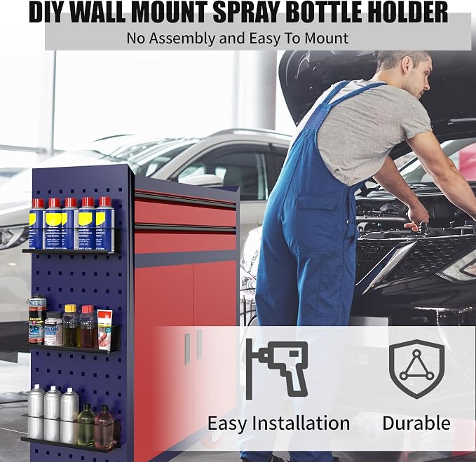 Riciakik 6 Pack Spray Bottle Holder Wall-Mounted, Aerosol Spray Can Holder Storage Rack, Heavy-Duty Paint Bottle Organizer with 30 Holes, Steel Black Spray Rack for Garage, Shop, Home or Tool Trailer - Image 2