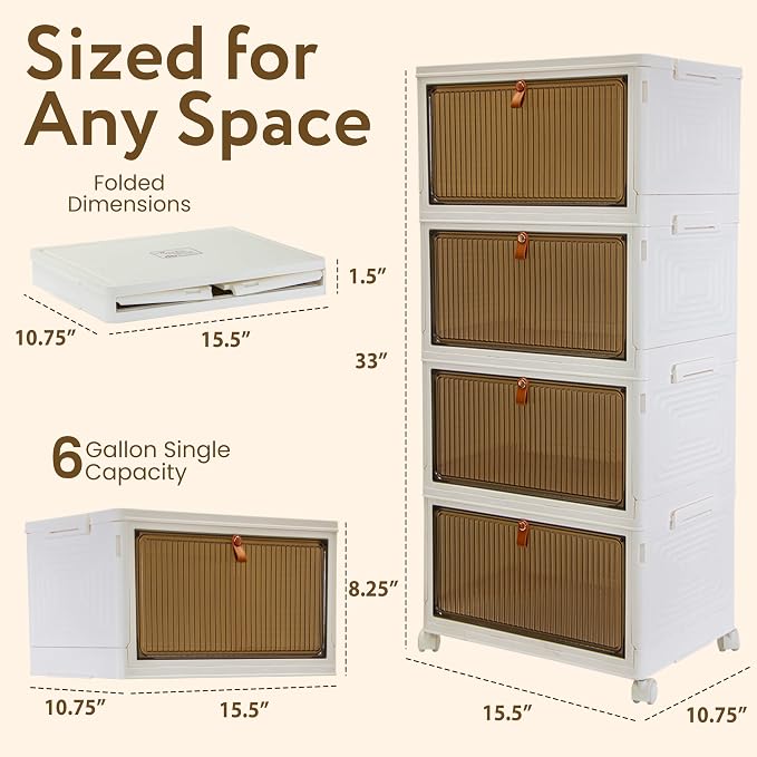 Quik Box Sport 6 Gallon 4 tier Stackable Storage Bins with Magnetic Door, Collapsible Organizer Foldable Container, for Bedroom Living Room Neat, Tidy Dorms and Organized Homes, Boxes - Image 7