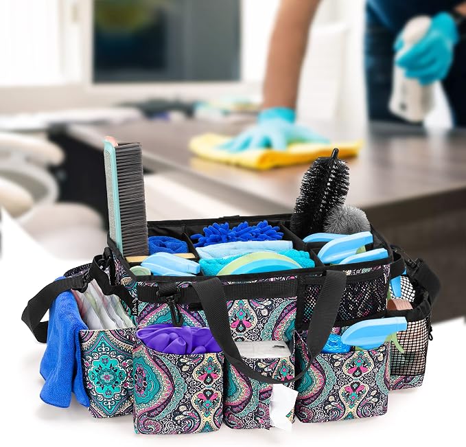LoDrid Wearable Cleaning Caddy Bag with 4 Foldable Dividers, Totem | Cleaning Supply Organizer with Shoulder Strap and Side Handles for Cleaners & Housekeepers - Image 7