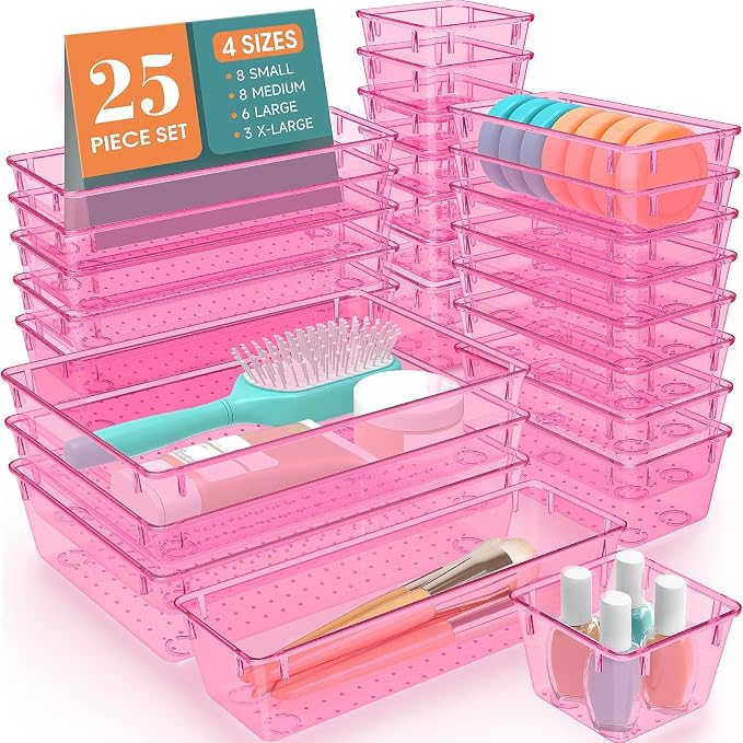 SpaceHacks 25 PCS Plastic Drawer Organizer, 4-Size Versatile Organizer Trays & storage Bins by SpaceHacks
