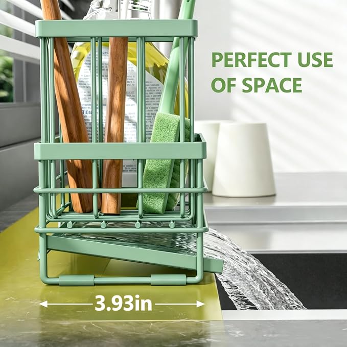 Cisily Sink Caddy Sponge Holder for Kitchen with Brush Holder and Stainless Steel Self Drain Tray, Rustproof Kitchen Sink Organizer for Sponge, Soap Dispenser Storage Accessories - Image 3