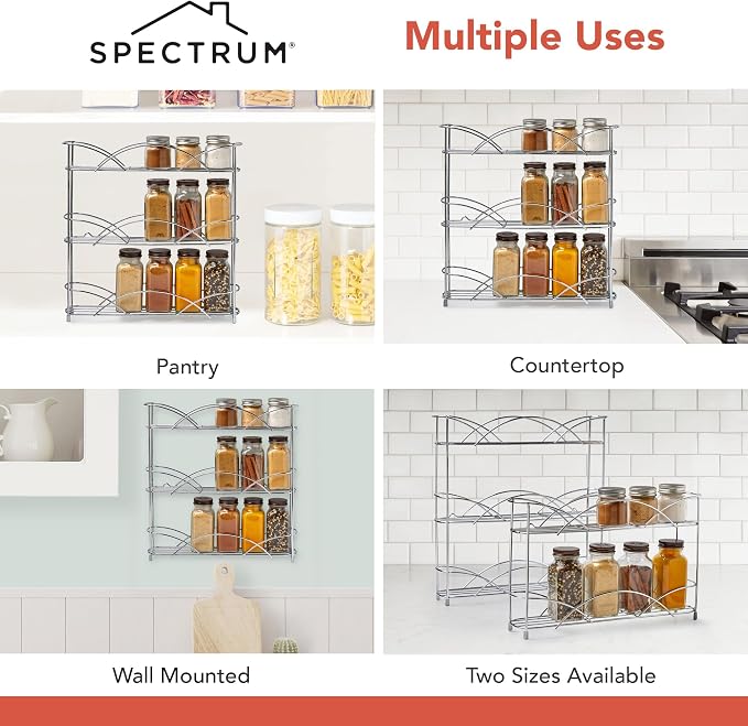 Spectrum 3 Tier Spice Rack Organizer Black Countertop Wire Shelf Spice Rack for Modern Kitchen Pantry Cabinet, Organize Spices with Three Tier Spice Shelf for Kitchen Storage with Wall Mount Option - Image 5