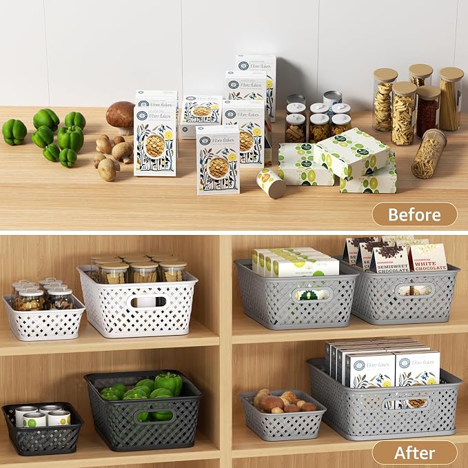 MaxGear 3 Pack Plastic Storage Baskets, Small, White | Durable Woven Plastic with Built-In Handles, Suitable for Shelves, Closets, Cabinets, Bathrooms and Offices - Image 4