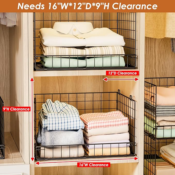 Yociyoga 3-Tier Stackable Closet Organizers and Storage Shelves, Foldable Closet Shelf Organizer, Stackable Storage Bins Drawers for Closet Organizer System, Black(Patent No. 30022416) - Image 2