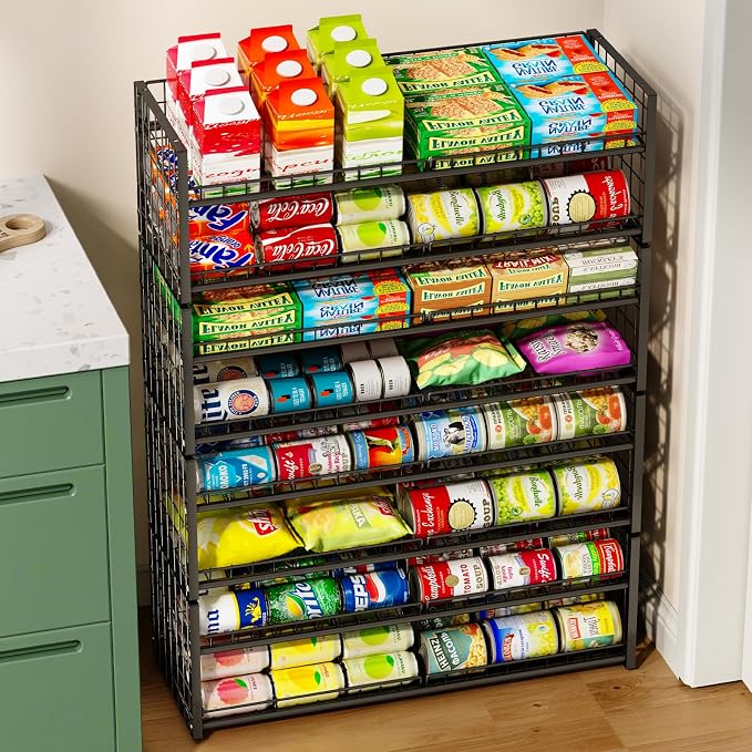 2-Pack Extra-Long Stackable Can Organizer for Pantry Shelf Storage | Can Rack for Kitchen Cupboard, Sturdy Standing Can Holder for Canned Food Goods Soda up to 90, 2 Tier, Black Can Dispenser - Image 3