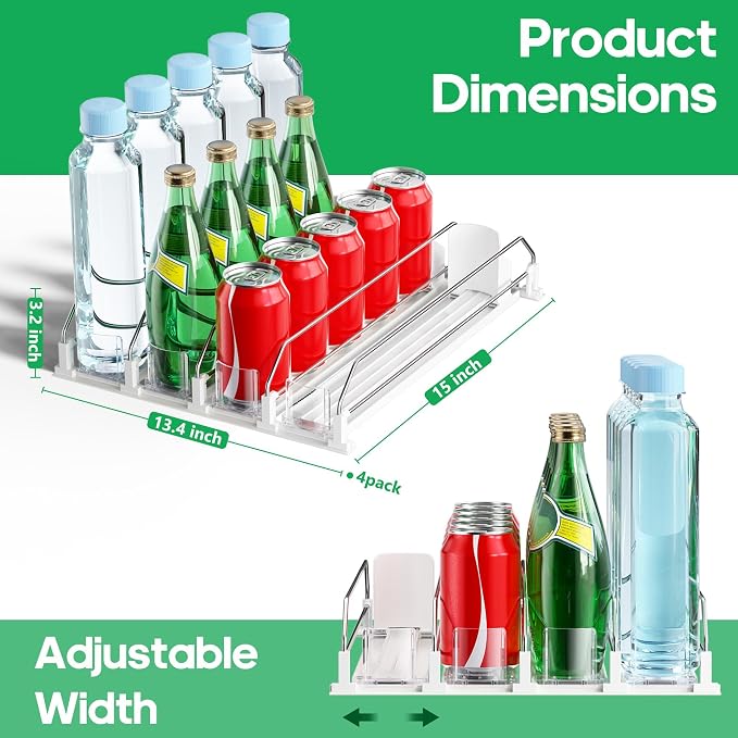 Drink Organizer for Fridge, Automatic Drink Dispenser for Fridge | Fridge Drink Organizer Holds up to 15 Cans, 12-20oz Can Dispenser for Fridge, Soda Can Organizer for Refrigerator, 4 Row - Image 3