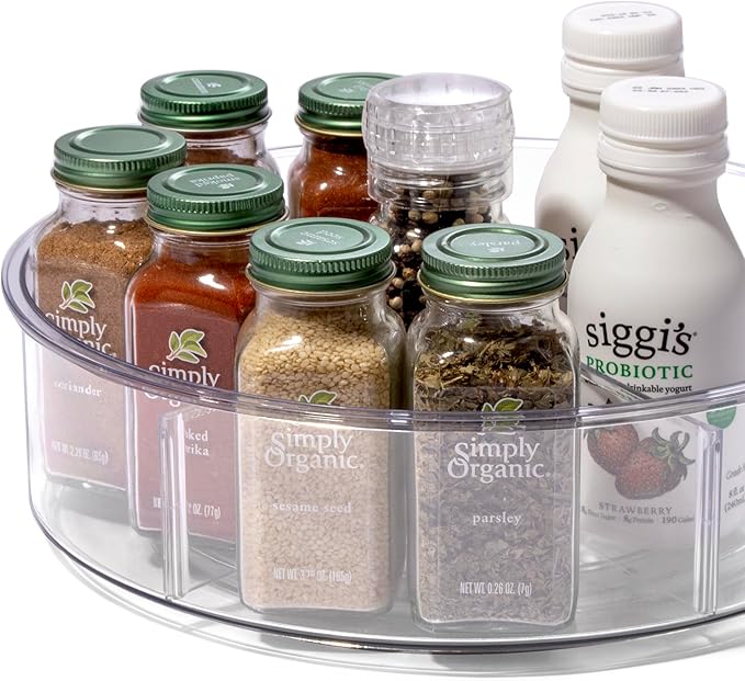 BINO Plastic Round Turntable Organizer with 6 Compartments - Clear | Spinning Divided Turntable Container | Rotating Organizer Storage for Bottle Condiments Fridge Kitchen Counter Pantry Bathroom - Image 6
