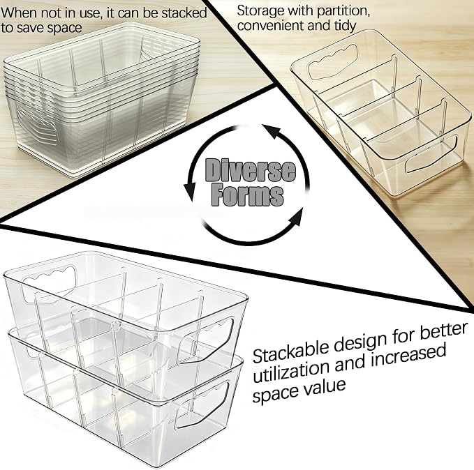10 Pack Ultimate Clear Organizer Bins with Removable Dividers | The complete house organization solution for large families.Categorize everything from laundry supplies to pantry bulk items. - Image 4