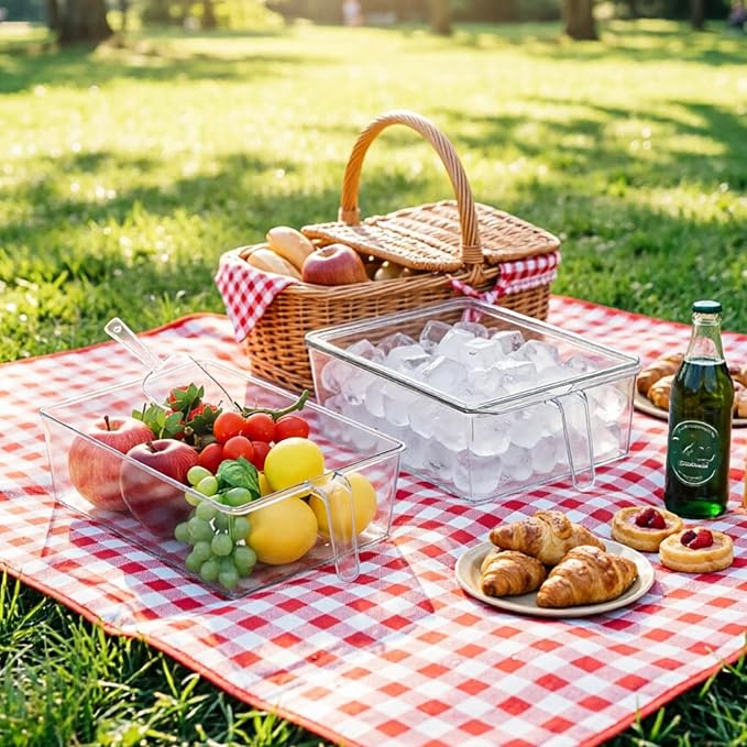 2 Set Large Ice Bin for Freezer with Lid and 2 Scoop Set, Plastic Freezer Ice Bin with Pull-Out Handle Clear Storage Bucket Kitchen Food Storage Organizer for Home Office Fridge Kitchen - Image 5