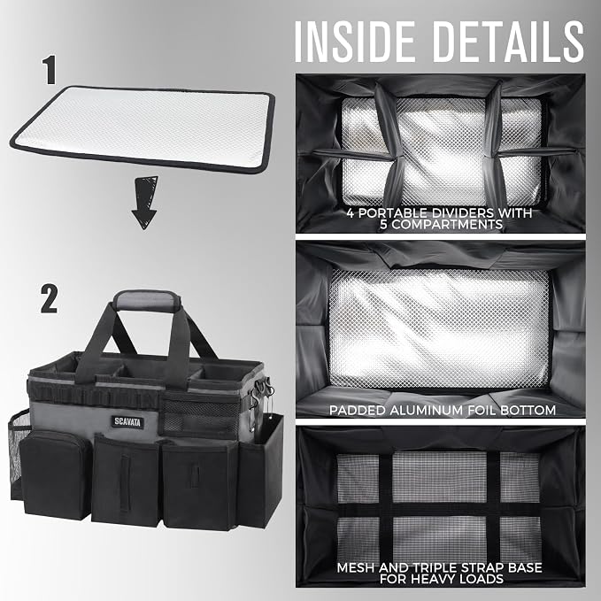 SCAVATA Wearable Cleaning Caddy Bag, Portable Cleaning Supplies Organizer | Cleaning Tool Storage with Handle & Shoulder Straps for Housekeepers, 4 Foldable Dividers, Home & Car Use, GraphiteGrey - Image 4
