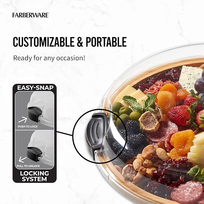 FARBERWARE Build-a-Board Cutting Board with Single Compartment and Clear Locking Lid for Charcuterie, Snacks, and More, Bamboo - Image 8