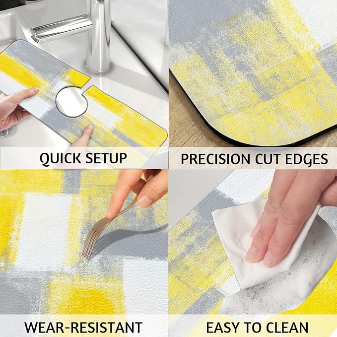 MCALK Yellow Kitchen Sink Faucet Mat Splash Guard, Absorbent Quick-Dry Kitchen Sink Mat - Ideal for Splash Guard & Drip Catching with Abstract Art Decor( 1pc 15"x5.5") - Image 4