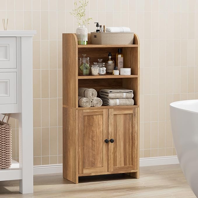 Homhedy Small Bathroom Storage Cabinet, Toilet Paper Storage Cabinet | Bathroom Floor Cabinet with Doors and Shelves, Bathroom Organizers for Small Spaces, 7.9"D x 14.6"W x 31"H, Rustic Walnut - Image 4