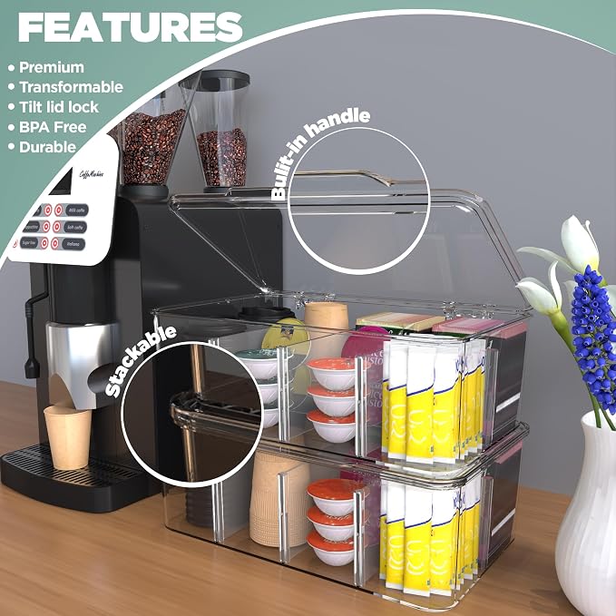 Utopia Home Tea Bag Organizer with Lids, Stackable Tea Box, 2 Pack, Clear | Partition Organizers with Lids For Drawers, Countertops, Fridge, Kitchen, Snack & Spice Organization - Image 8
