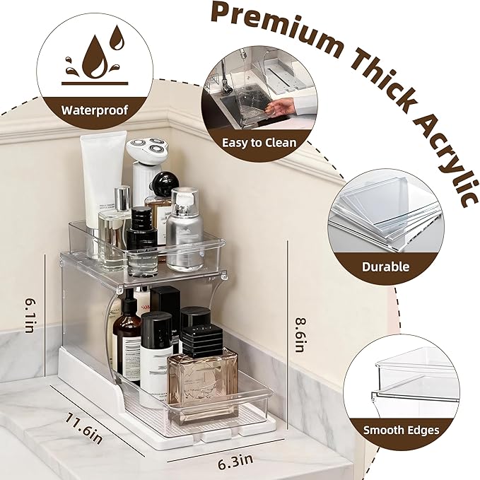 Spice Rack, Countertop Shelf Organizer, 2 Tier Kitchen Organizer | Pull Out 180° Rotating Bottom Shelf, Acrylic Spice Organizer for Cabinet, Pantry Storage, Coffee Station Organizer - Image 4