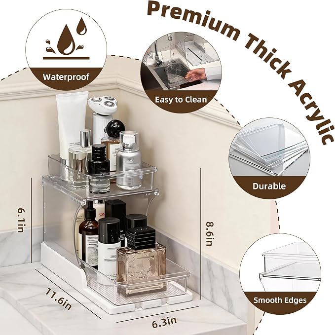 Spice Rack, Countertop Shelf Organizer, 2 Tier Kitchen Organizer | Pull Out 180° Rotating Bottom Shelf, Acrylic Spice Organizer for Cabinet, Pantry Storage, Coffee Station Organizer - Image 4