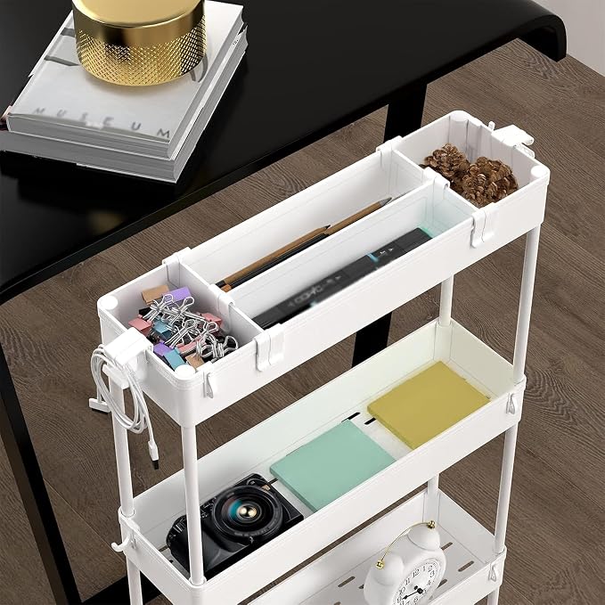 2-piece Set Slim Storage Cart 3 Tier,Bathroom Organizer Rolling Utility,Mobile Shelving Unit Slide Out for Office, Kitchen, Laundry Room & Narrow Places - Image 7