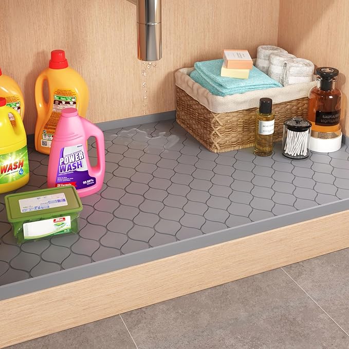 Winisok Waterproof Under Sink Mat 37" x 19", Silicone Mat, Light Gray | Raised Edge Traps Spills & Leaks, Shelf Liner, Cabinet Protector, for Kitchen, Bathroom, Boots, Pets, Home Essentials - Image 7