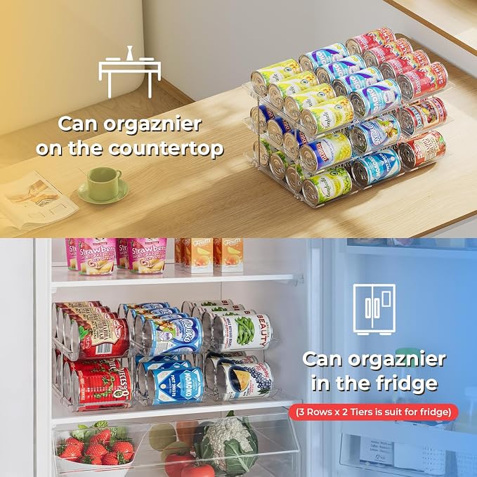 Can Organizer for Pantry Stackable 3 Tiers Can Storage Organizer Pantry Soda Can Organizer for Fridge 36 Cans Rack Automatic Rolling Canned Food Organizer for Refrigerator Kitchen Clear - Image 5