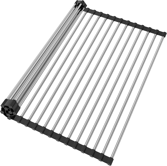 Roll Up Dish Drying Rack for Over Sink - 17.5"x15.7" Foldable Stainless Steel Kitchen Drainer, Black by Unknown