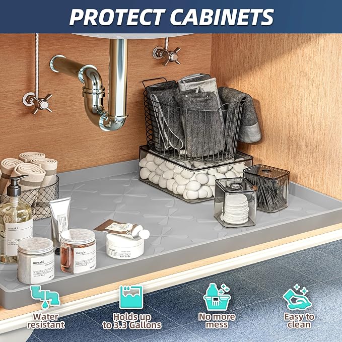 Waterproof Under Sink Mat Silicone 28"x19", Kitchen Cabinet Liner | BPA-Free Silicone Mat with Raised Lip Protects Cabinets from Leaks, Versatile Home Organizer for Bathroom, Pets, Boots, Floor - Image 5