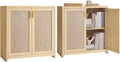 VASAGLE ELLAN Collection - Boho Buffet Cabinets with Rattan-Look Doors, Sideboard Storage Cabinet, Rounded Corners, Adjustable Shelf, for Kitchen Dining Room, Set of 2, Oak Beige UBBK345YC01-2J by Unknown