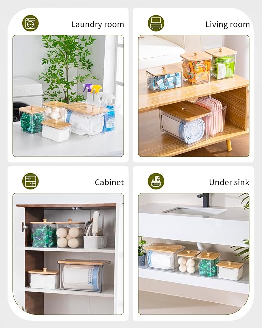iCASA Trash Bag Dispenser Dishwasher Pods Container Under Sink Organizer | 5 in 1 Stackable Trash Bag Holder Garbage Bag Dispenser for 13/30/33 Gallon Bags, Clear Storage Bins Laundry Pods Container - Image 6