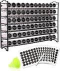 SWOMMOLY Spice Rack Organizer with 72 Spice Jars 4 oz, 396 Spice Labels | Chalk Marker, Funnel Set, Spice Organizer for Countertop, Pantry, Cabinet, Cupboard & Wall Mount, 22.2" W × 16.5" H, Black by SWOMMOLY
