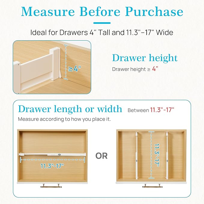 Vtopmart 4" High Drawer Dividers for Clothes, 11.3"-17" Expandable, 12 Pack | Adjustable Drawer Organizer, Dresser Clothes Separator, Baby Clothing Storage, Kitchen & Office Organization, Space Saving - Image 7