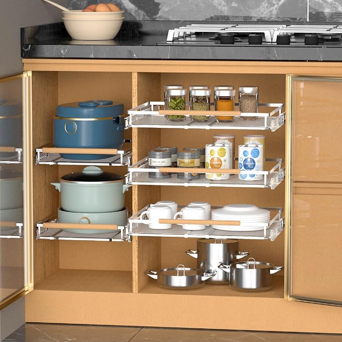 Pull Out Drawer Cabinet Organizer, Expandable Slide Out Storage Shelves - Heavy Duty, Durable and Smooth Slide-Out, 12.3" x 18.3" Wide x 17.3" Deep, 2 Pack - Image 4