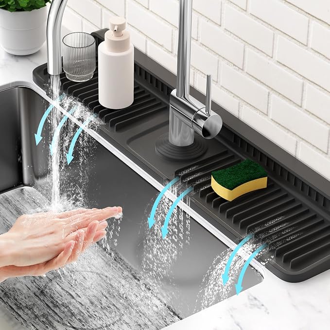 24'' Longer Faucet Mat for Kitchen Sink Splash Guard[7° Slope Fast Self-draining][Snap Lock Fit]Kitchen Sink Faucet Mat Splash Guard Kitchen Sink Area Water Splash Guard Behind Faucet Draining Mat by Snoquir