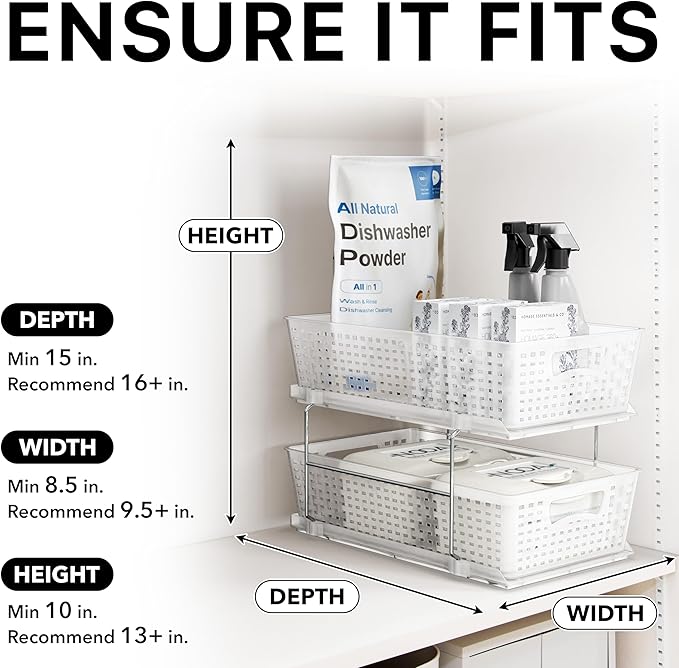 Simple Houseware 2 Tier Pull-Out Sliding Drawer Under Sink Storage, Clear | Great for Kitchen Bathroom Tray Shelf Organizer - Image 6
