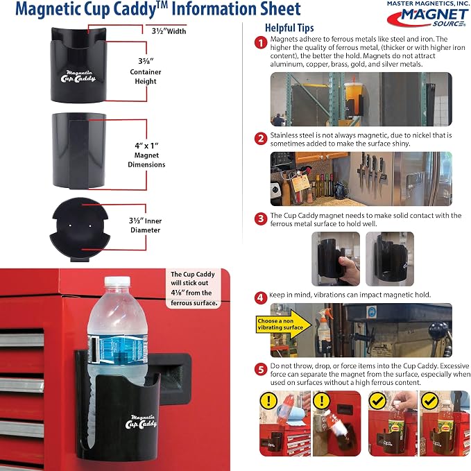 Master Magnetics Magnetic Cup Holder - Caddy for Bottles, Glasses, and Cans - Fits on Fridge, Lawnmower, Forklift, Cart, or Ladder - Heavy-Duty Magnet, (Pack of 6) - Image 5