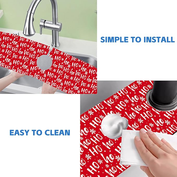 Christmas Hohoho Kitchen Sink Splash Guard Mat - Santa Claus Laugh Faucet Protector, Fast Drying Draining Mat for Kitchen and Bathroom 5.5"24" - Image 5