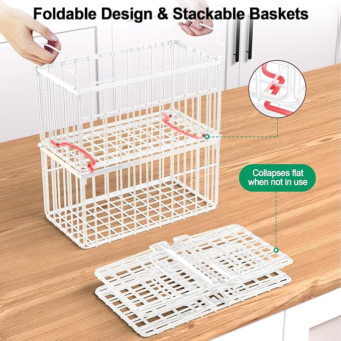 Freezer Organizer Bins, 6 Pack Big Baskets for 5/ 7 Cu.FT Deep Freezer | Stackable Chest Freezer Organizer Bins, Foldable Baskets with Handles, White Storage Container Baskets for Sort Frozen Meats - Image 3