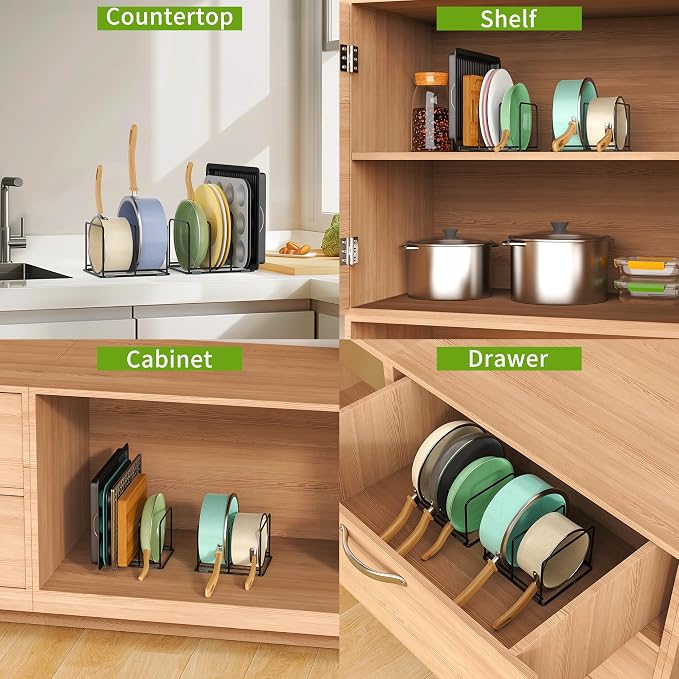 Pan and Pot Organizer Rack, Cutting Board Organizer for Cookie Sheet,Frying Pan inside Cabinet,Baking Pan, Tray Organizer for Kitchen Storage - Total 5 Compartments(2 Pcs) - Image 3