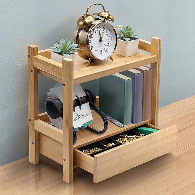 Sorbus 2-Tier Bamboo Countertop Shelf with Hidden Drawer for Vanity, Matcha Shelf, Bathroom Storage Cabinet, Under Sink Organizer, Bathroom Storage, Matcha Station Shelf (13″ L x 6.5″ W x 12.6″ H) - Image 6
